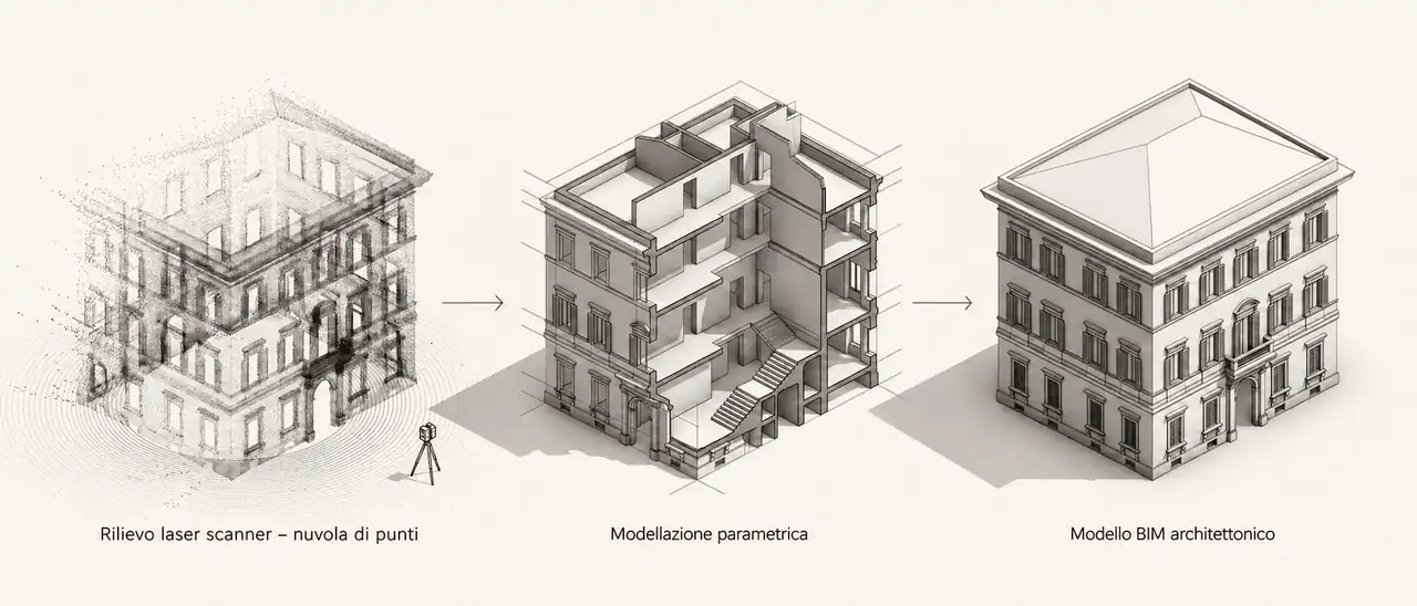 From laser scanning survey to the architectural BIM model of a historic palazzo