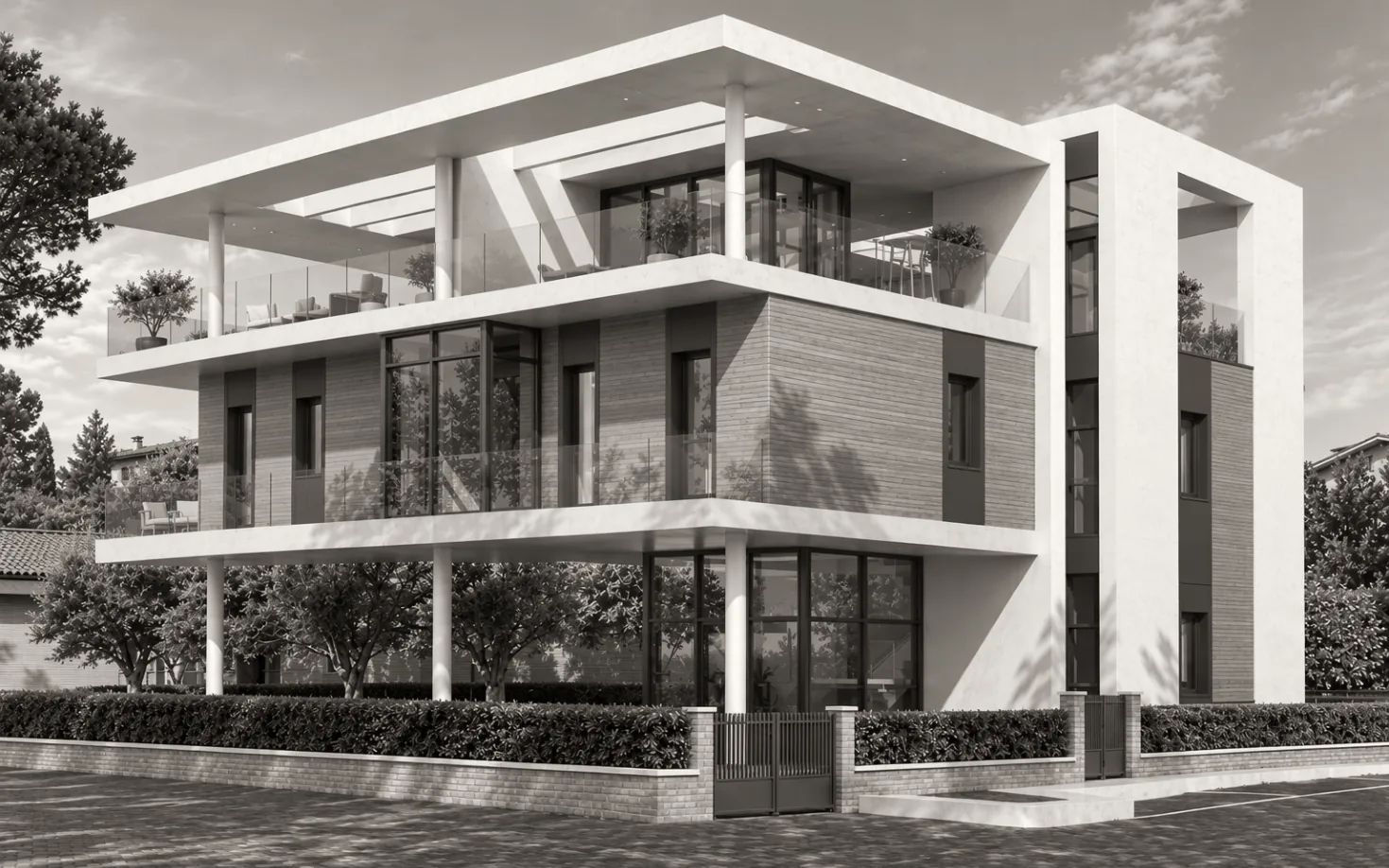 Five-unit residential building, corner view
