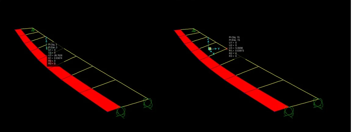 Grillage model of the deck: deflected shape under eccentric load