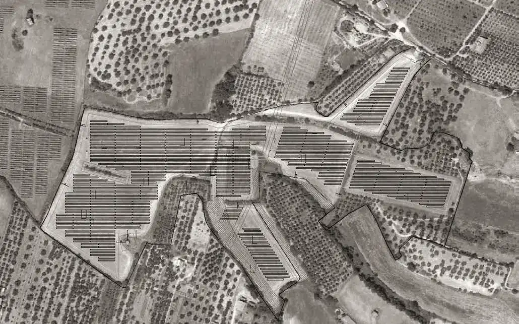 Site plan of an agrivoltaic plant on orthophoto