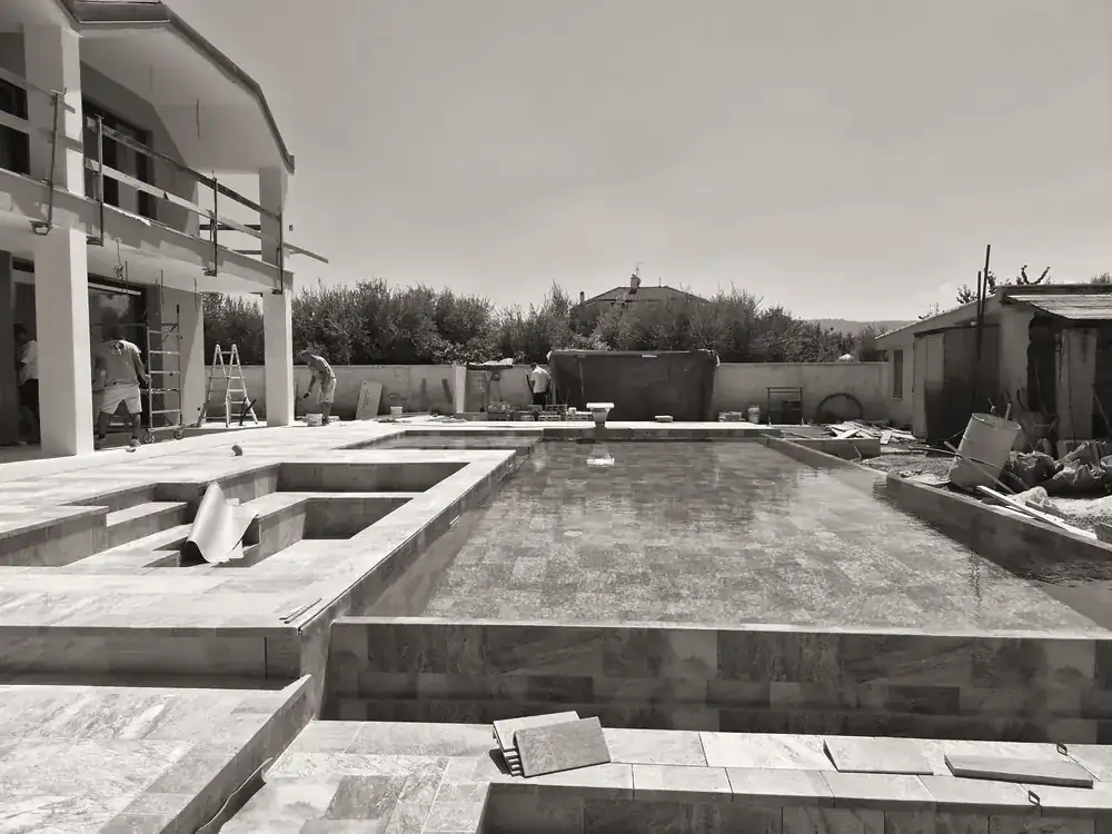 Residence under construction with swimming pool