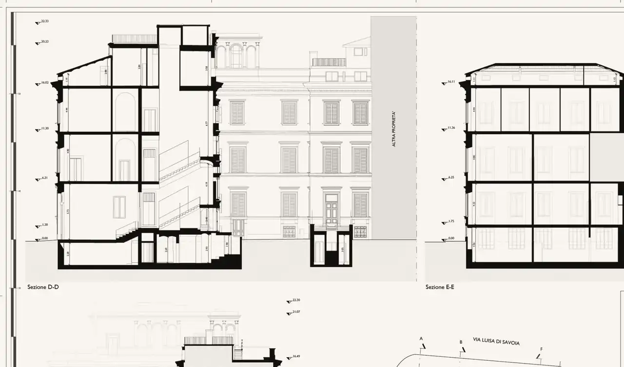 Survey sections of the palazzo